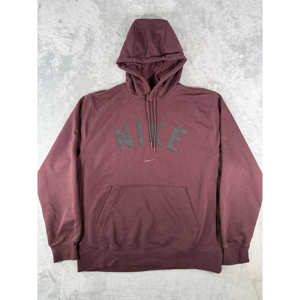 Nike Dri Fit French Terry Fitness Hoodie Mens Large Burgundy Swoosh Pullover